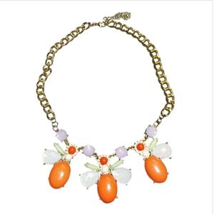 Statement Necklace Orange Blue Purple Acrylic Stones Floral Bib